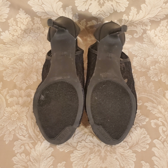 Black Lace Guess Cut Out Zip Heel Peep Toe Sandals Pumps - Picture 9 of 12